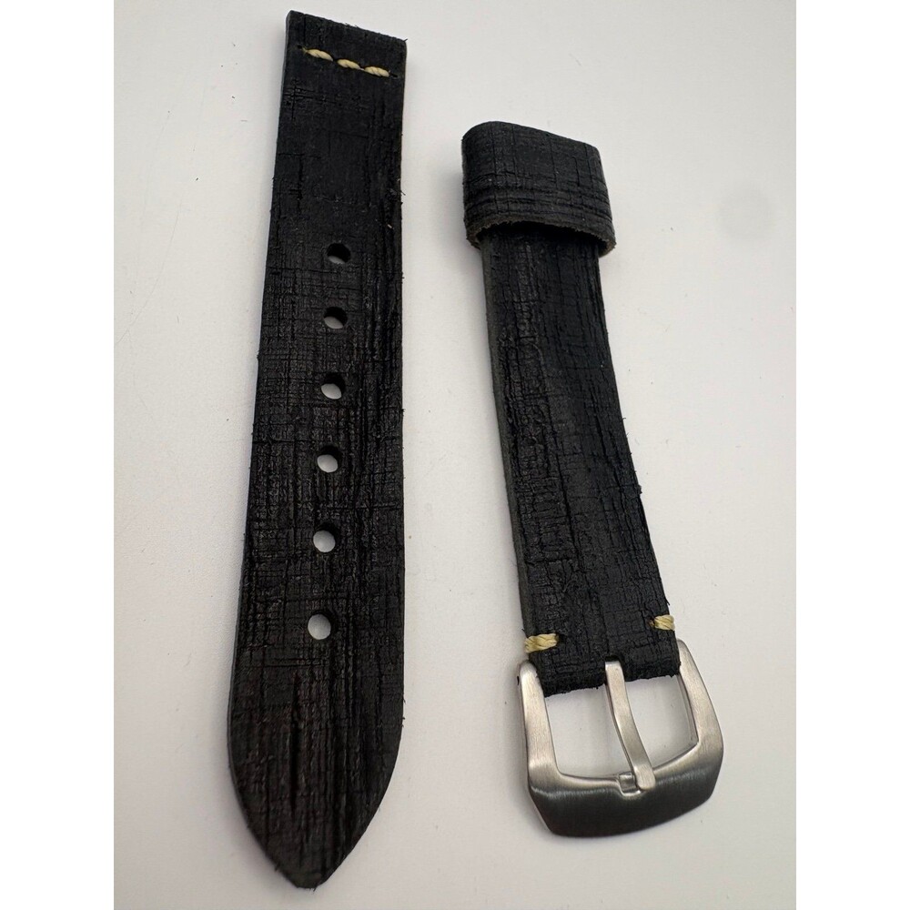 Custom Artisan Distressed Black Leather Watch Strap with Pre-V Buckle Panerai S
